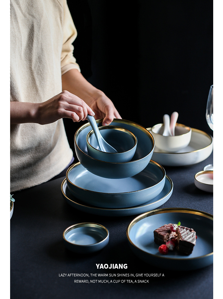 matte European gold phnom Penh ceramic tableware household rice bowl plate dish noodles bowl soup bowl shallow dish matte European gold phnom Penh ceramic tableware household rice bowl plate dish noodles bowl soup bowl shallow dish