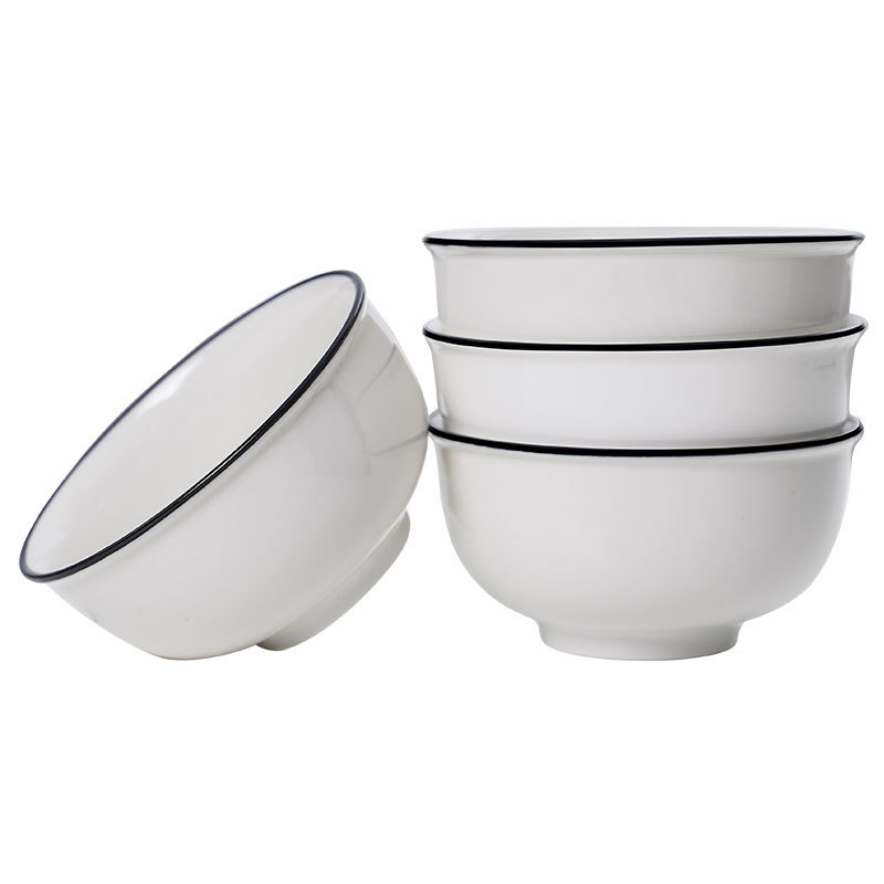 Japanese dish set Nordic ceramic bowl plate household microwave oven cutlery to eat rice bowl black line cutlery