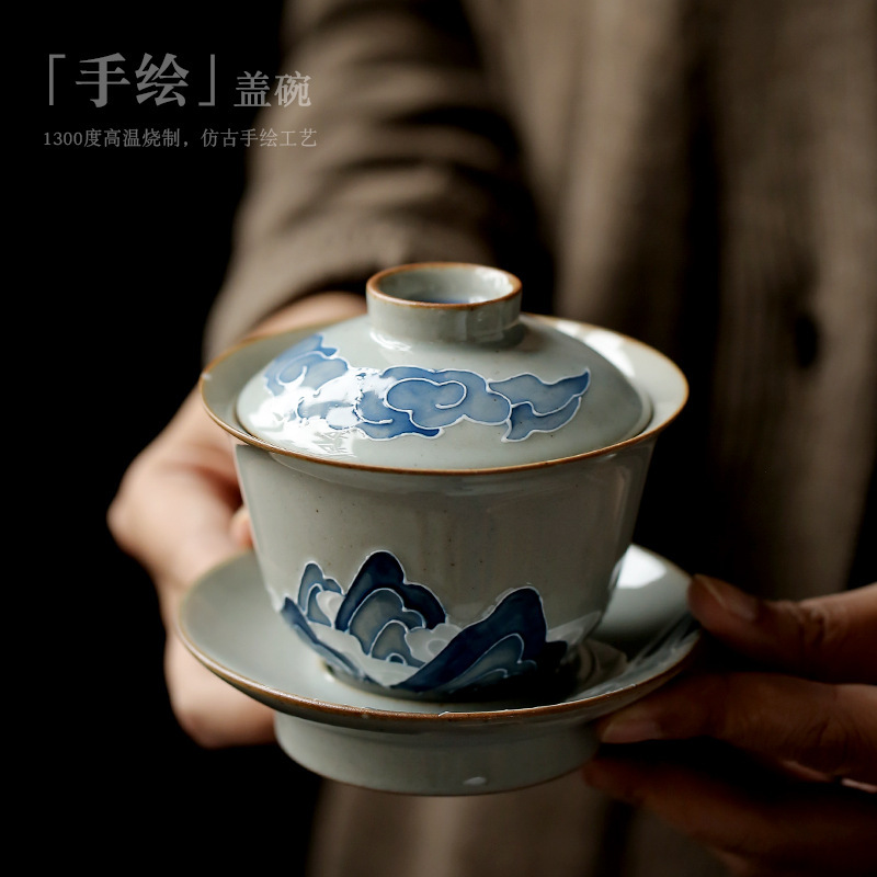 ThreeForce Cover Bowl Tea Cup Vintage Ceramic Handmade Tea Bowl Tea Cup Japanese Tea Bowl Household Tea Bowl Large