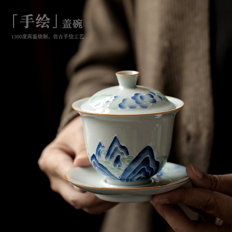 ThreeForce Cover Bowl Tea Cup Vintage Ceramic Handmade Tea Bowl Tea Cup Japanese Tea Bowl Household Tea Bowl Large