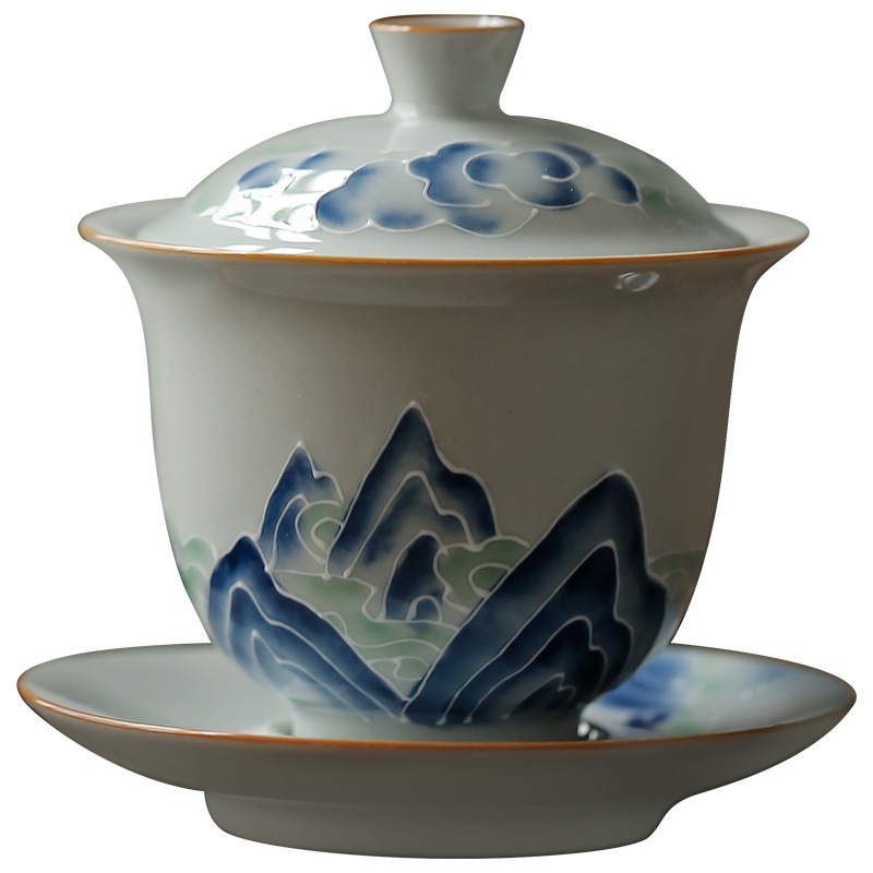 ThreeForce Cover Bowl Tea Cup Vintage Ceramic Handmade Tea Bowl Tea Cup Japanese Tea Bowl Household Tea Bowl Large