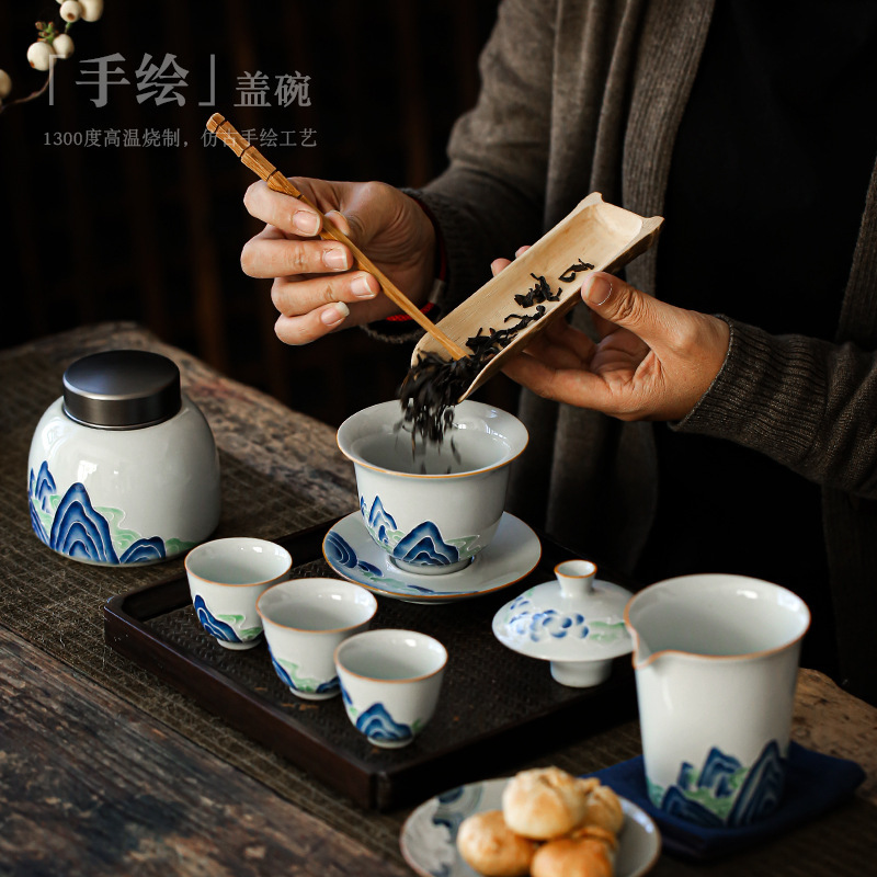 ThreeForce Cover Bowl Tea Cup Vintage Ceramic Handmade Tea Bowl Tea Cup Japanese Tea Bowl Household Tea Bowl Large