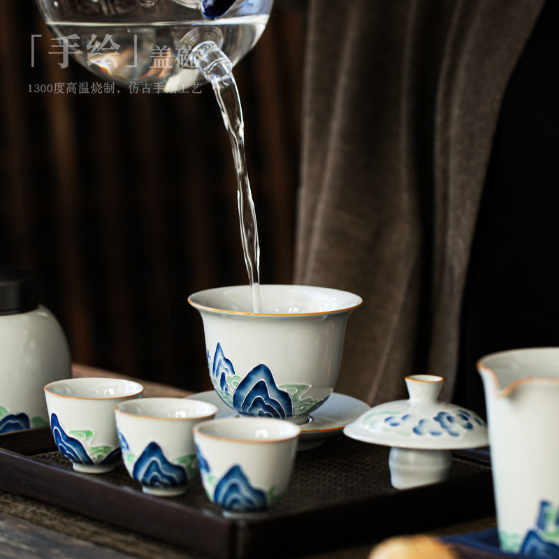 ThreeForce Cover Bowl Tea Cup Vintage Ceramic Handmade Tea Bowl Tea Cup Japanese Tea Bowl Household Tea Bowl Large