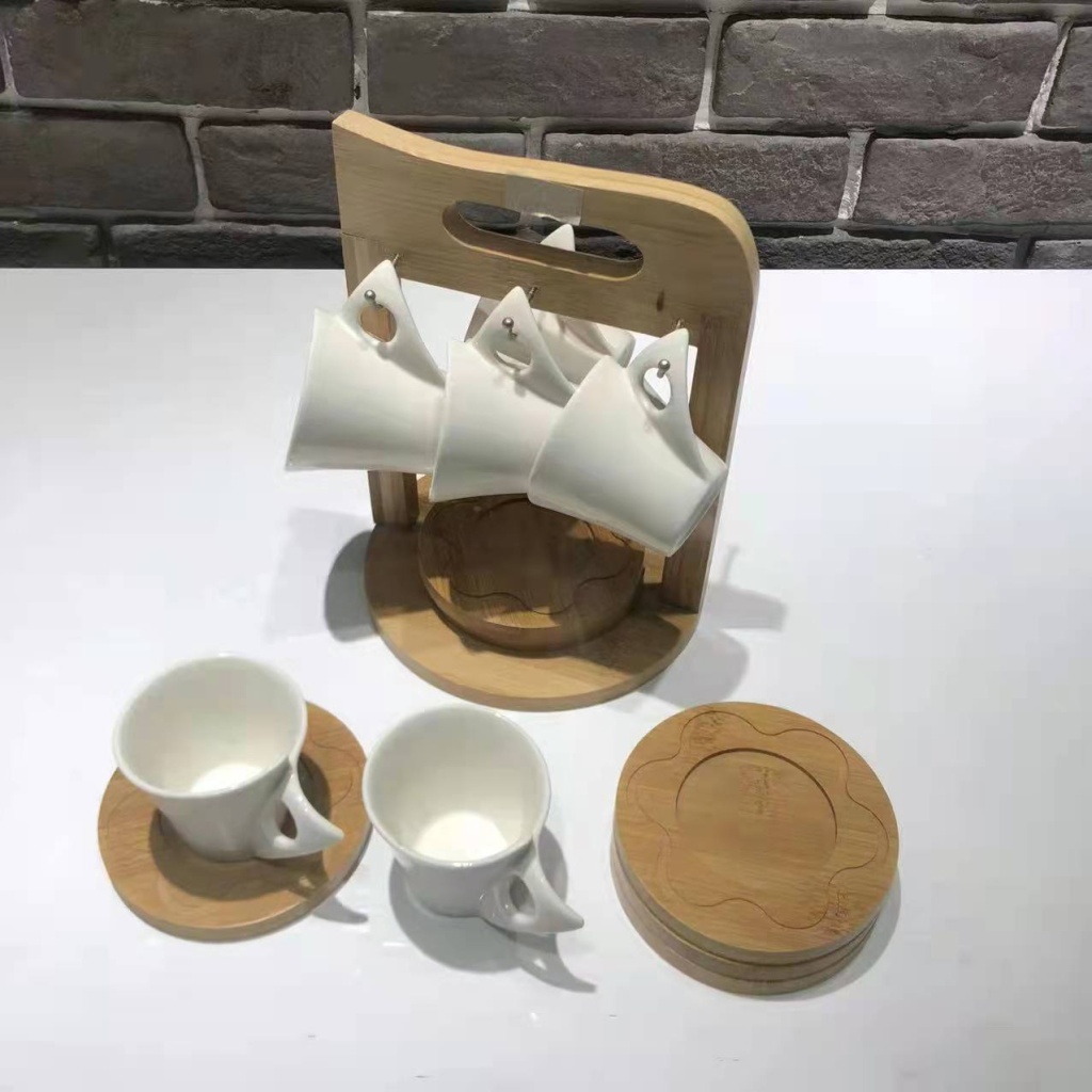 Ceramic 6 Cups 6 Plates Coffee Set Ceramic Cup Wooden Plate Bamboo Rack Points Exchange Supermarket Promotional Gifts Ceramic 6 Cups 6 Plates Coffee Set Ceramic Cup Wooden Plate Bamboo Rack Points Exchange Supermarket Promotional Gifts