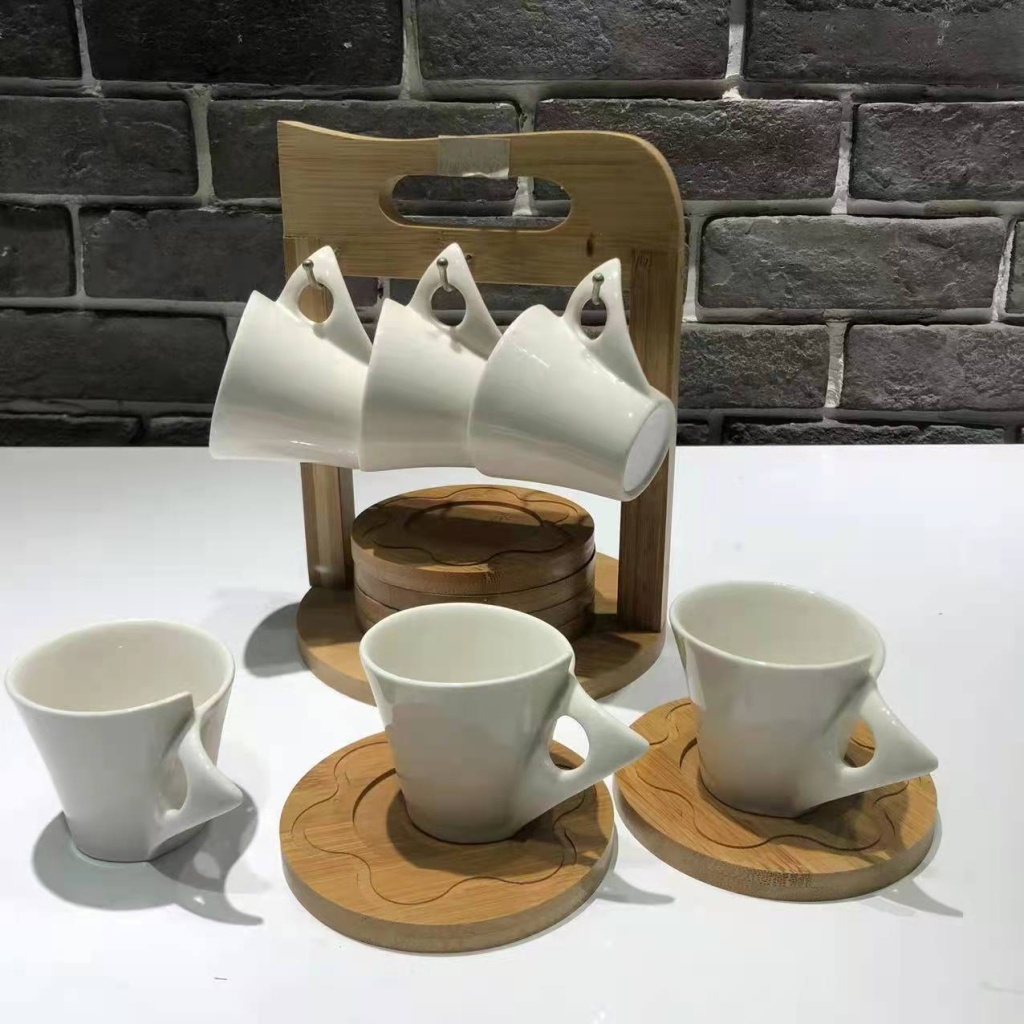 Ceramic 6 Cups 6 Plates Coffee Set Ceramic Cup Wooden Plate Bamboo Rack Points Exchange Supermarket Promotional Gifts Ceramic 6 Cups 6 Plates Coffee Set Ceramic Cup Wooden Plate Bamboo Rack Points Exchange Supermarket Promotional Gifts