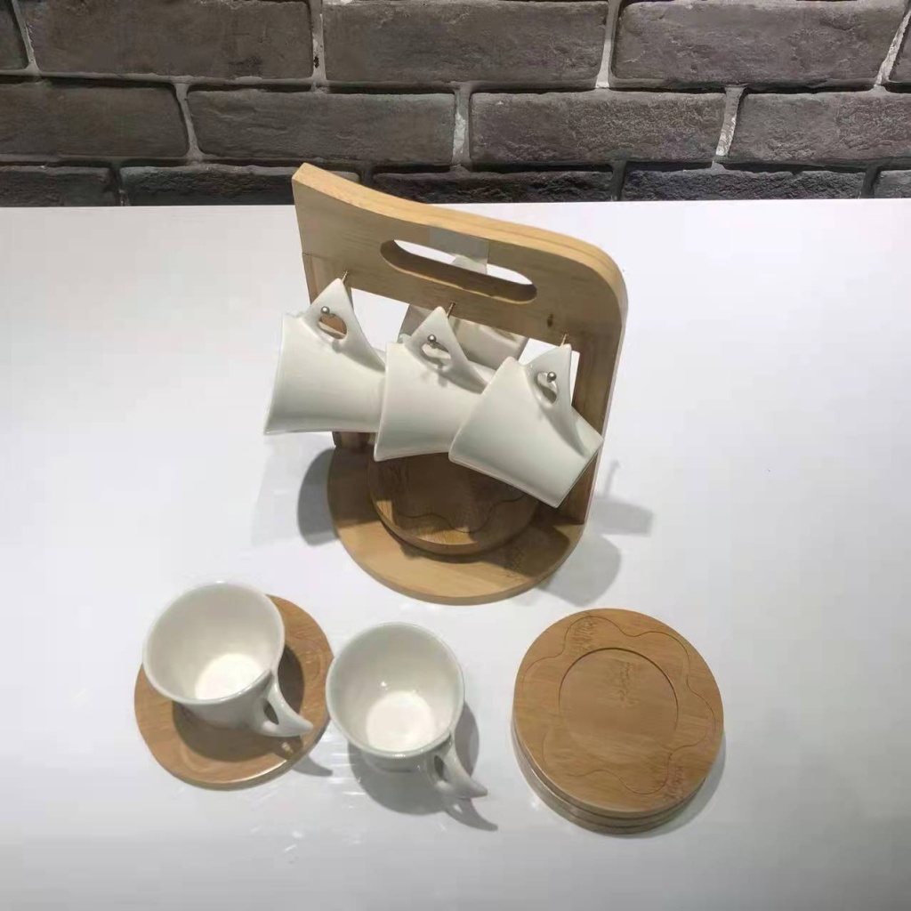 Ceramic 6 Cups 6 Plates Coffee Set Ceramic Cup Wooden Plate Bamboo Rack Points Exchange Supermarket Promotional Gifts Ceramic 6 Cups 6 Plates Coffee Set Ceramic Cup Wooden Plate Bamboo Rack Points Exchange Supermarket Promotional Gifts
