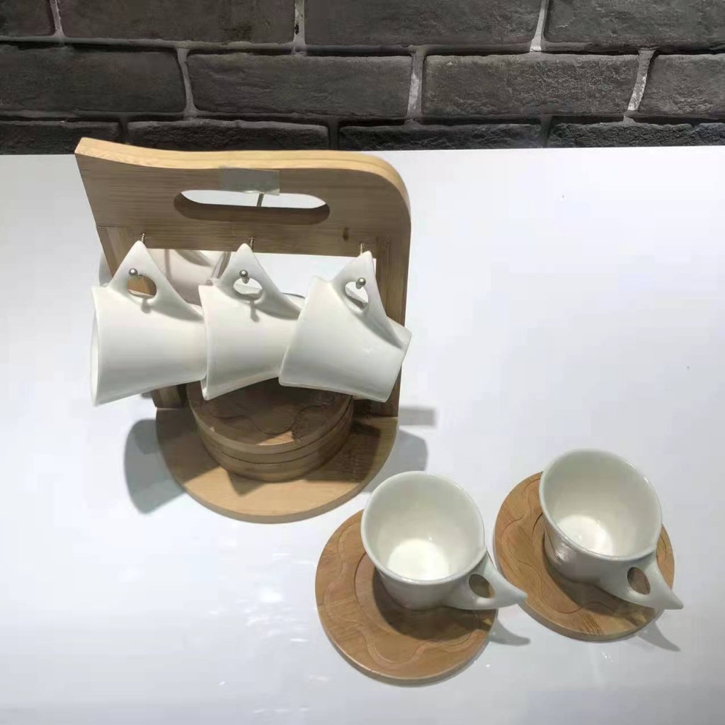 Ceramic 6 Cups 6 Plates Coffee Set Ceramic Cup Wooden Plate Bamboo Rack Points Exchange Supermarket Promotional Gifts Ceramic 6 Cups 6 Plates Coffee Set Ceramic Cup Wooden Plate Bamboo Rack Points Exchange Supermarket Promotional Gifts