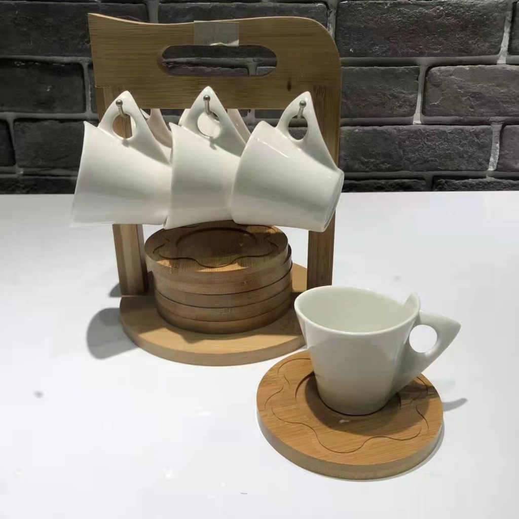 Ceramic 6 Cups 6 Plates Coffee Set Ceramic Cup Wooden Plate Bamboo Rack Points Exchange Supermarket Promotional Gifts Ceramic 6 Cups 6 Plates Coffee Set Ceramic Cup Wooden Plate Bamboo Rack Points Exchange Supermarket Promotional Gifts