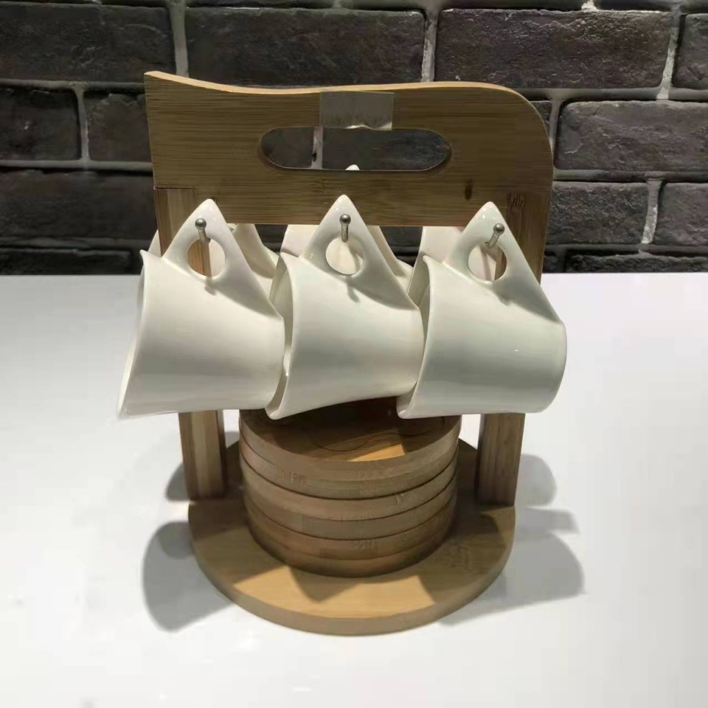 Ceramic 6 Cups 6 Plates Coffee Set Ceramic Cup Wooden Plate Bamboo Rack Points Exchange Supermarket Promotional Gifts Ceramic 6 Cups 6 Plates Coffee Set Ceramic Cup Wooden Plate Bamboo Rack Points Exchange Supermarket Promotional Gifts