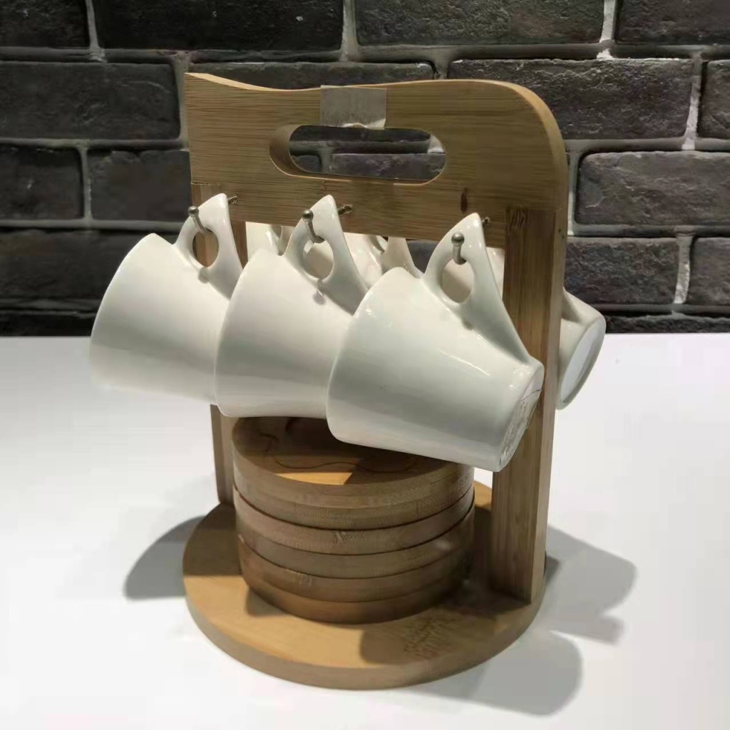 Ceramic 6 Cups 6 Plates Coffee Set Ceramic Cup Wooden Plate Bamboo Rack Points Exchange Supermarket Promotional Gifts Ceramic 6 Cups 6 Plates Coffee Set Ceramic Cup Wooden Plate Bamboo Rack Points Exchange Supermarket Promotional Gifts