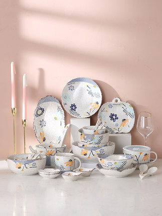 Snowflake Creative Japanese Style Hand Drawn Ceramic Bowl Plate Rice Bowl Simple Noodle Bowl Soup Bowl Dish Medium Cup 400nl