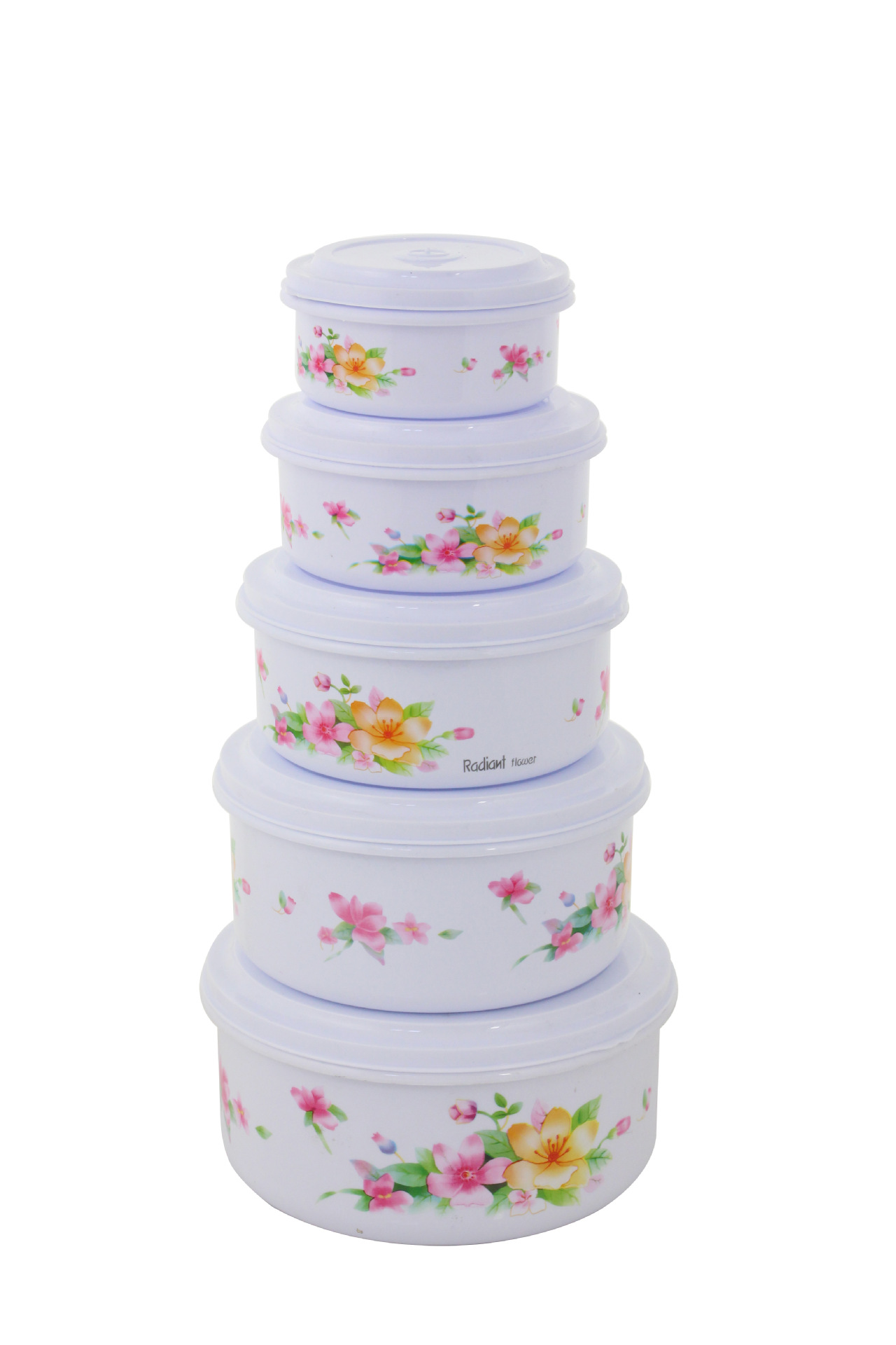 Five-Piece Printing Freshness Bowl Plastic Crisper Customizable Pattern round Bowl Snack Storage Box