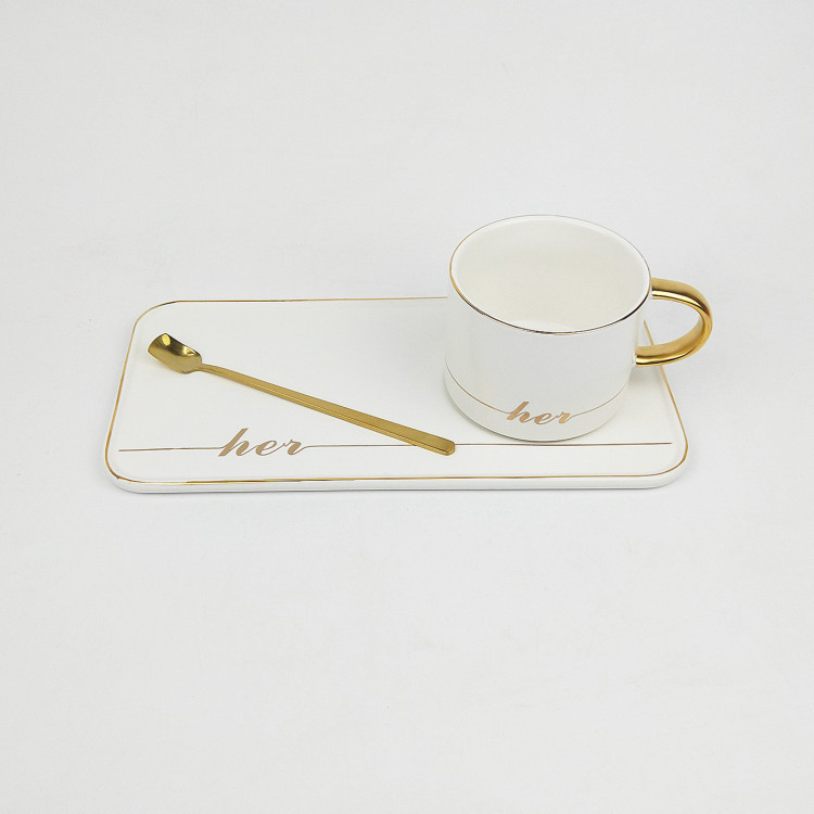 New creative ceramic coffee cup saucer Nordic elegant style warhorse gold English long plate saucer spoon gift New creative ceramic coffee cup saucer Nordic elegant style warhorse gold English long plate saucer spoon gift