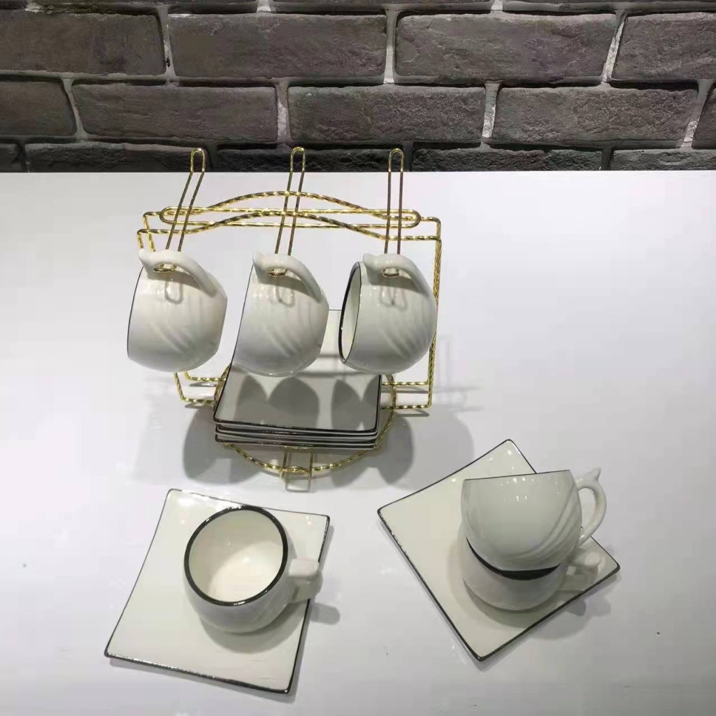 Simple 6 Cups 6 Plates Coffee Set Ceramic Cup Ceramic Plate Gift with Shelf Company Welfare Points Exchange Simple 6 Cups 6 Plates Coffee Set Ceramic Cup Ceramic Plate Gift with Shelf Company Welfare Points Exchange