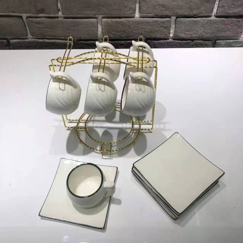 Simple 6 Cups 6 Plates Coffee Set Ceramic Cup Ceramic Plate Gift with Shelf Company Welfare Points Exchange Simple 6 Cups 6 Plates Coffee Set Ceramic Cup Ceramic Plate Gift with Shelf Company Welfare Points Exchange