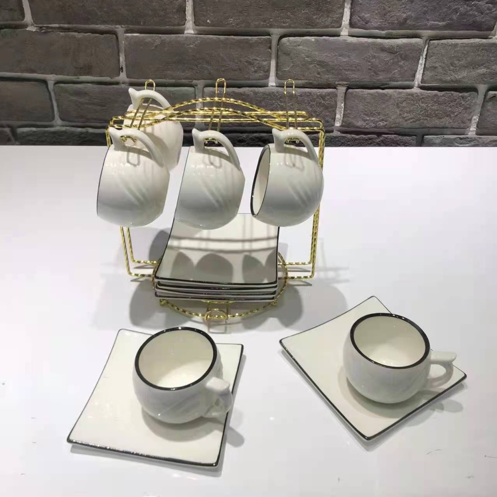 Simple 6 Cups 6 Plates Coffee Set Ceramic Cup Ceramic Plate Gift with Shelf Company Welfare Points Exchange Simple 6 Cups 6 Plates Coffee Set Ceramic Cup Ceramic Plate Gift with Shelf Company Welfare Points Exchange
