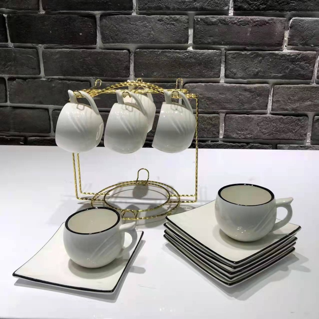 Simple 6 Cups 6 Plates Coffee Set Ceramic Cup Ceramic Plate Gift with Shelf Company Welfare Points Exchange Simple 6 Cups 6 Plates Coffee Set Ceramic Cup Ceramic Plate Gift with Shelf Company Welfare Points Exchange