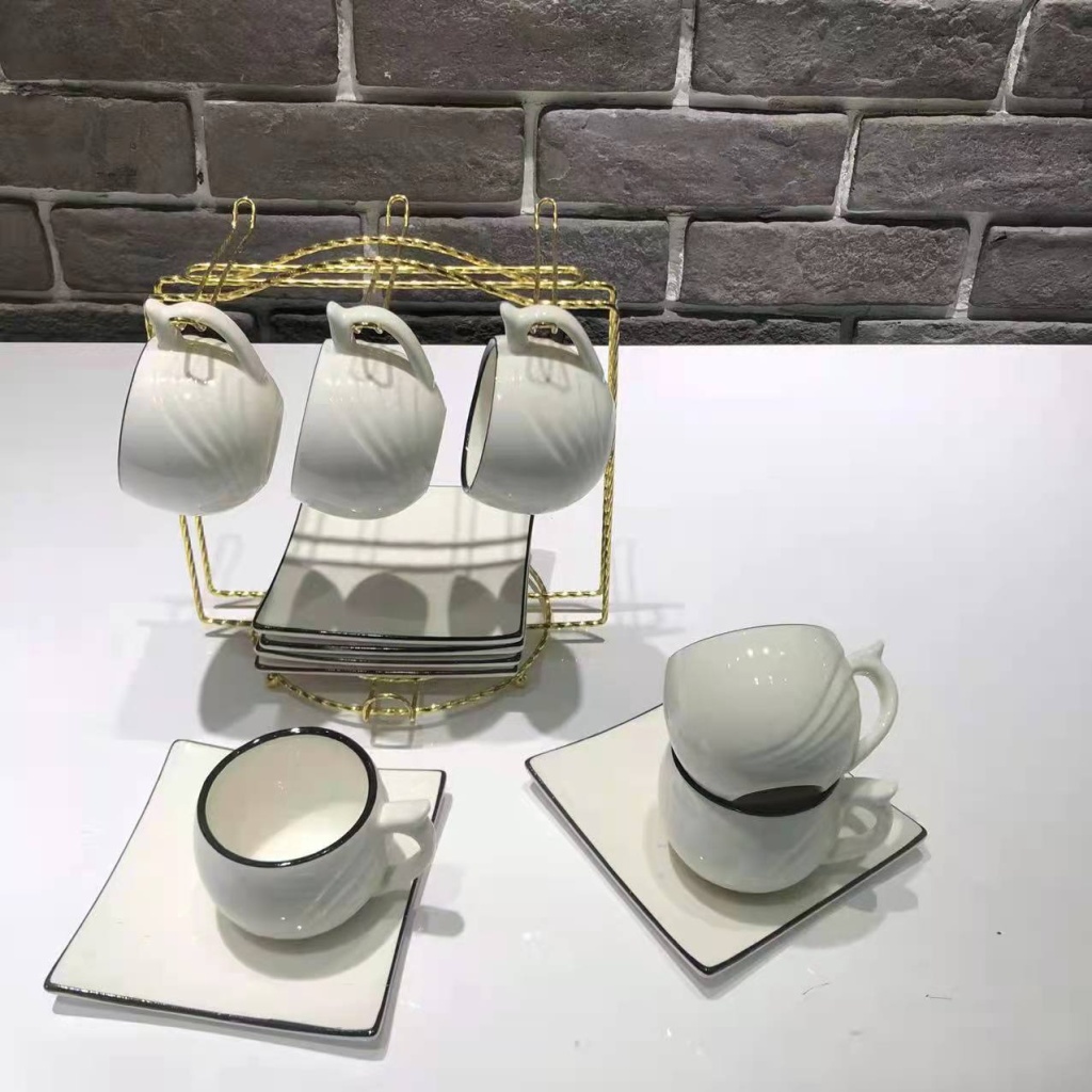 Simple 6 Cups 6 Plates Coffee Set Ceramic Cup Ceramic Plate Gift with Shelf Company Welfare Points Exchange Simple 6 Cups 6 Plates Coffee Set Ceramic Cup Ceramic Plate Gift with Shelf Company Welfare Points Exchange