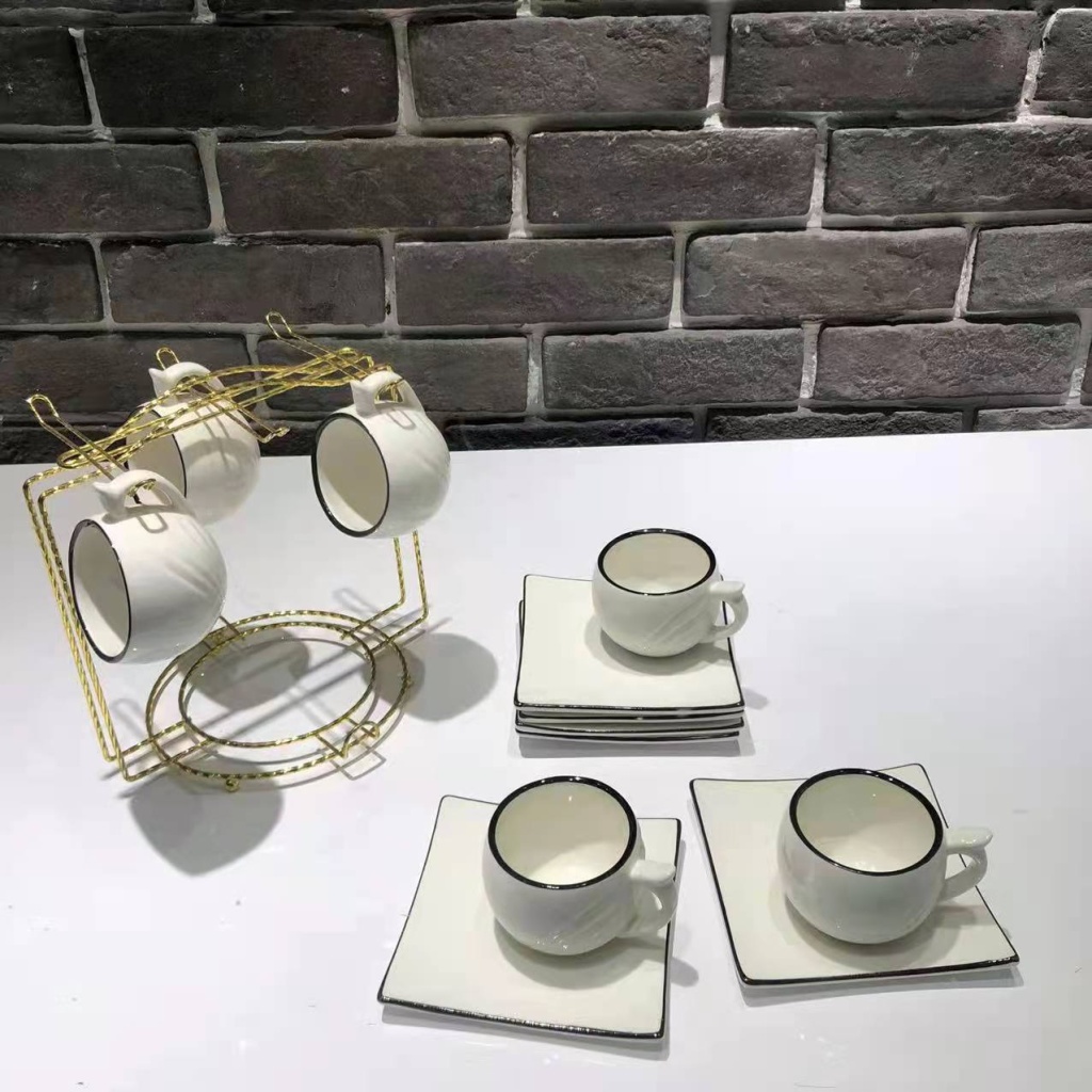 Simple 6 Cups 6 Plates Coffee Set Ceramic Cup Ceramic Plate Gift with Shelf Company Welfare Points Exchange Simple 6 Cups 6 Plates Coffee Set Ceramic Cup Ceramic Plate Gift with Shelf Company Welfare Points Exchange