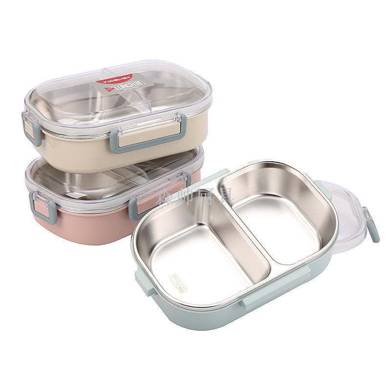 304 Stainless Steel Lunch Box Lunch Box Silicone Sealed Rectangular Crisper Fast Food Box Plate Kindergarten Lunch Box