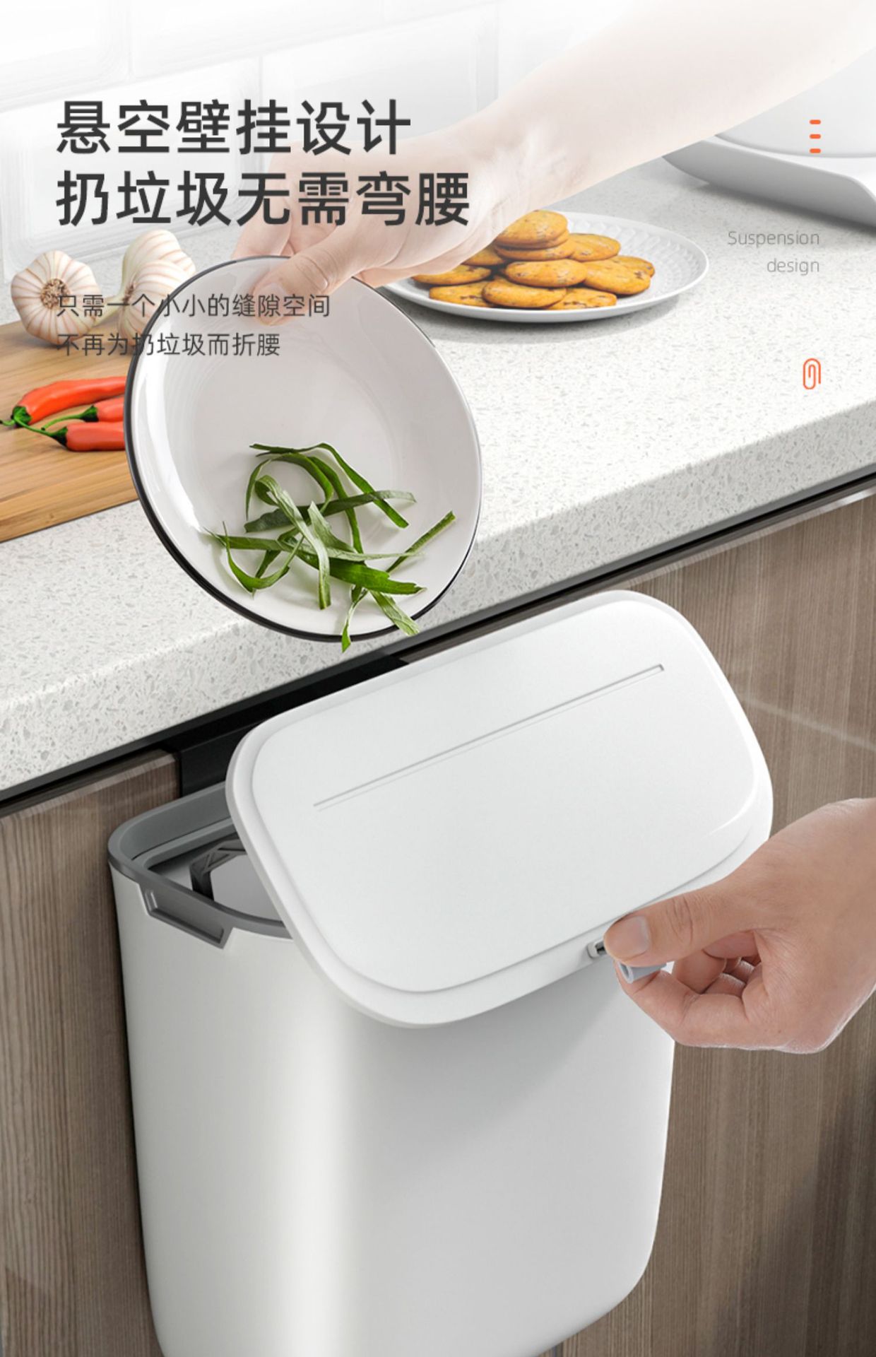 Kitchen Supplies Household Complete Cabinet with Lid Wall-Mounted Trash Can Bathroom Hanging Flip Toilet Basket