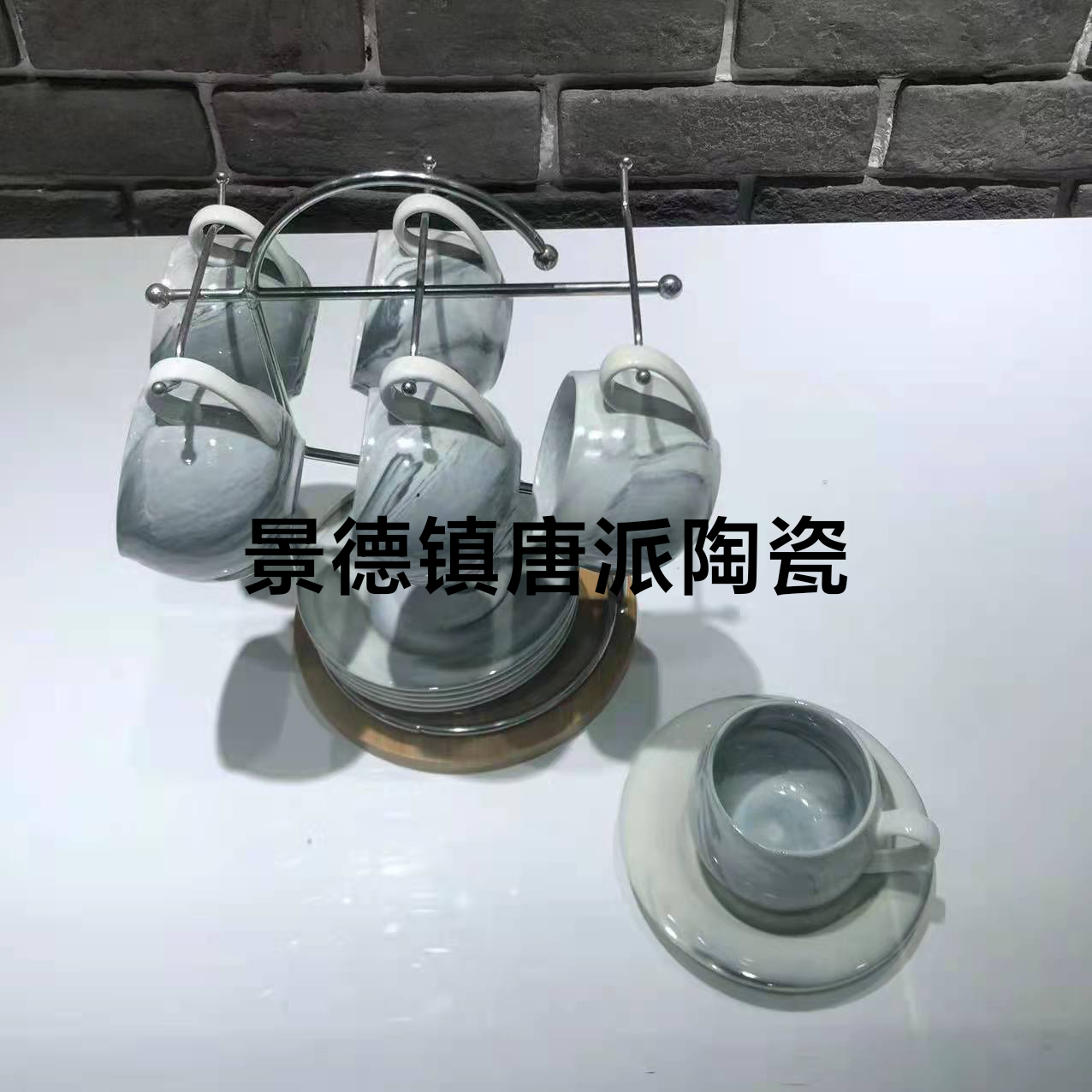 Stone Pattern 6 Cups 6 Plates Coffee Set Set Ceramic Cup Ceramic Plate Home Gifts for Personal Use Give Company Benefits