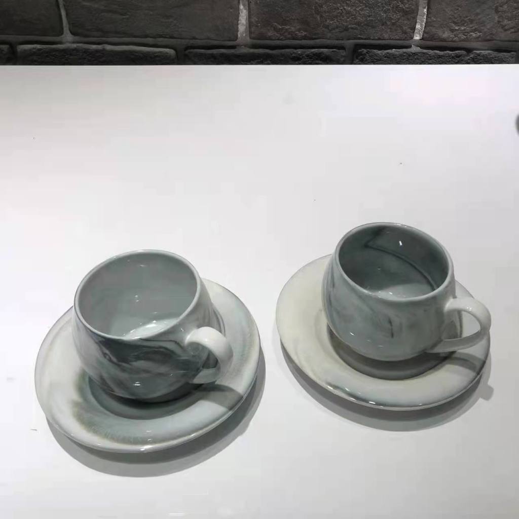 Stone Pattern 6 Cups 6 Plates Coffee Set Set Ceramic Cup Ceramic Plate Home Gifts for Personal Use Give Company Benefits