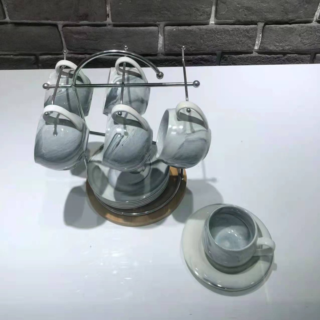 Stone Pattern 6 Cups 6 Plates Coffee Set Set Ceramic Cup Ceramic Plate Home Gifts for Personal Use Give Company Benefits