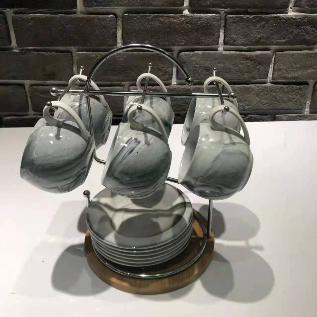 Stone Pattern 6 Cups 6 Plates Coffee Set Set Ceramic Cup Ceramic Plate Home Gifts for Personal Use Give Company Benefits