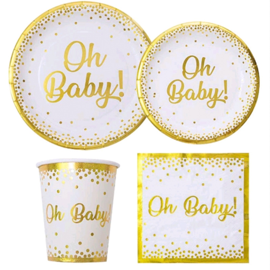 Party Decoration Supplies Hot Gold Foil Plate Oh Baby! Disposable Tableware Suit Bronzing Knife, Fork and Spoon Paper Cup Plate