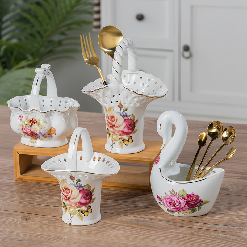 Nordic Style Ceramic Tableware Storage Storage Basket Hanging Basket Spoon Chopsticks Basket Scissors Fork Frame Snack Plate