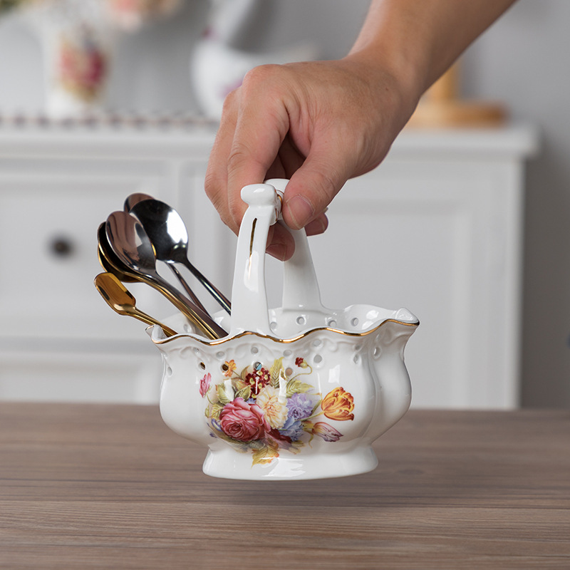 Nordic Style Ceramic Tableware Storage Storage Basket Hanging Basket Spoon Chopsticks Basket Scissors Fork Frame Snack Plate