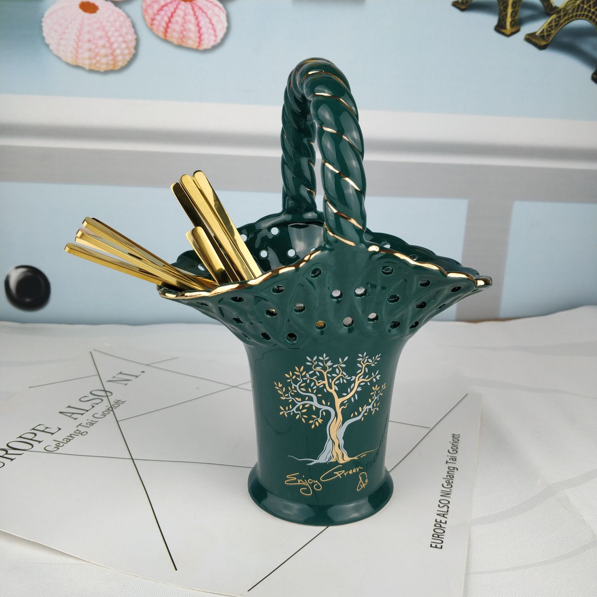 Nordic Style Ceramic Tableware Storage Storage Basket Hanging Basket Spoon Chopsticks Basket Scissors Fork Frame Snack Plate