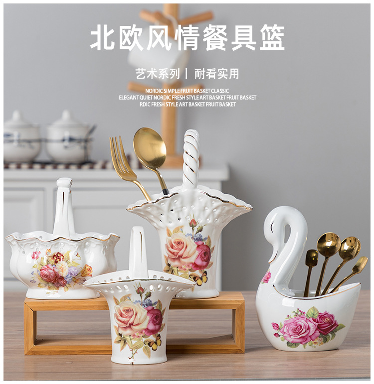 Nordic Style Ceramic Tableware Storage Storage Basket Hanging Basket Spoon Chopsticks Basket Scissors Fork Frame Snack Plate Nordic Style Ceramic Tableware Storage Storage Basket Hanging Basket Spoon Chopsticks Basket Scissors Fork Frame Snack Plate