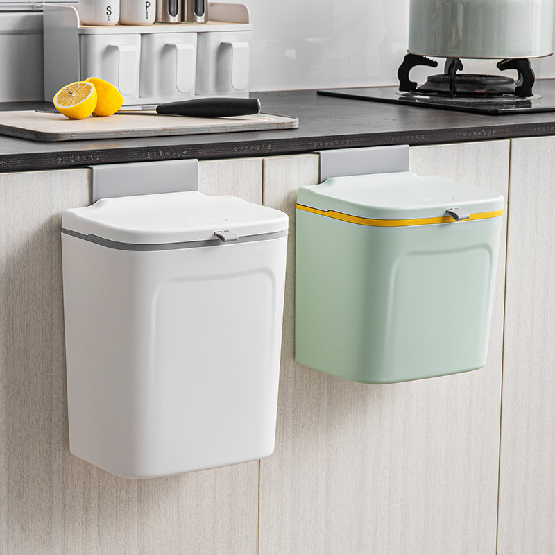 Kitchen Trash Can Household Kitchen Wall-Mounted Cabinet Door Kitchen Waste Storage Bucket Toilet Bathroom with Lid