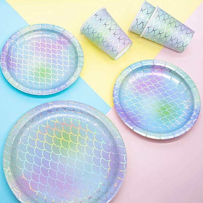 Amazon custom mermaid birthday party tableware paper cup paper plate tissue party set for 10 people Amazon custom mermaid birthday party tableware paper cup paper plate tissue party set for 10 people