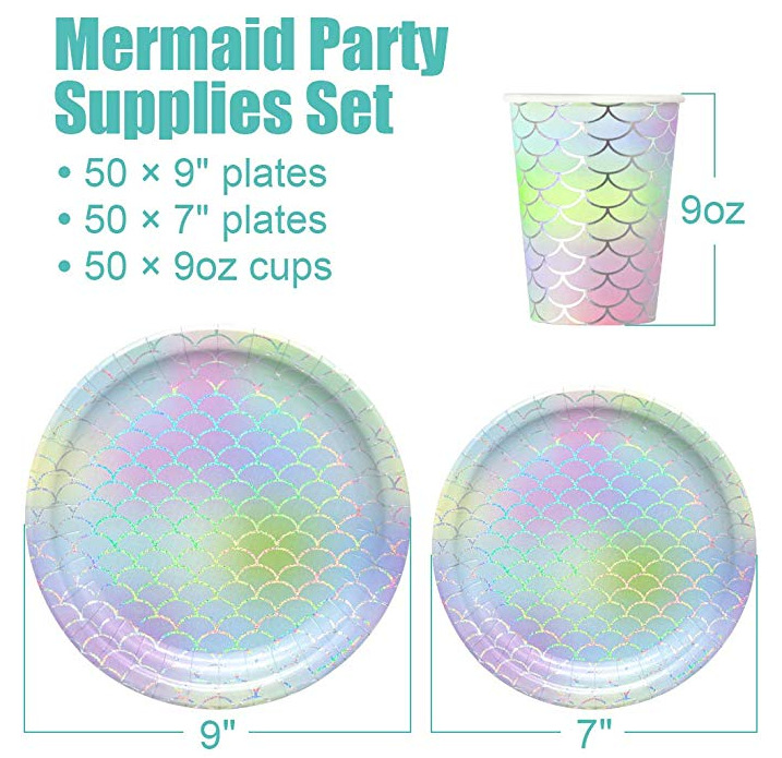 Amazon custom mermaid birthday party tableware paper cup paper plate tissue party set for 10 people Amazon custom mermaid birthday party tableware paper cup paper plate tissue party set for 10 people