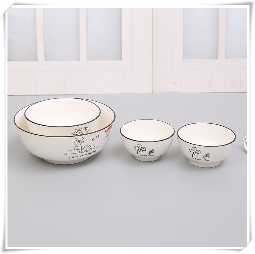 Simple Ceramic Bone China Bowl Plate Spoon Cutlery Household Plate Soup Bowl Fish Dish Random Combination Microwave