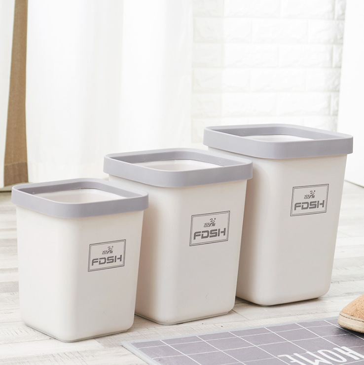 Square Trash Can Home Living Room Bathroom Kitchen and Bedroom Toilet Office Nordic Simple with Pressure Ring without Lid