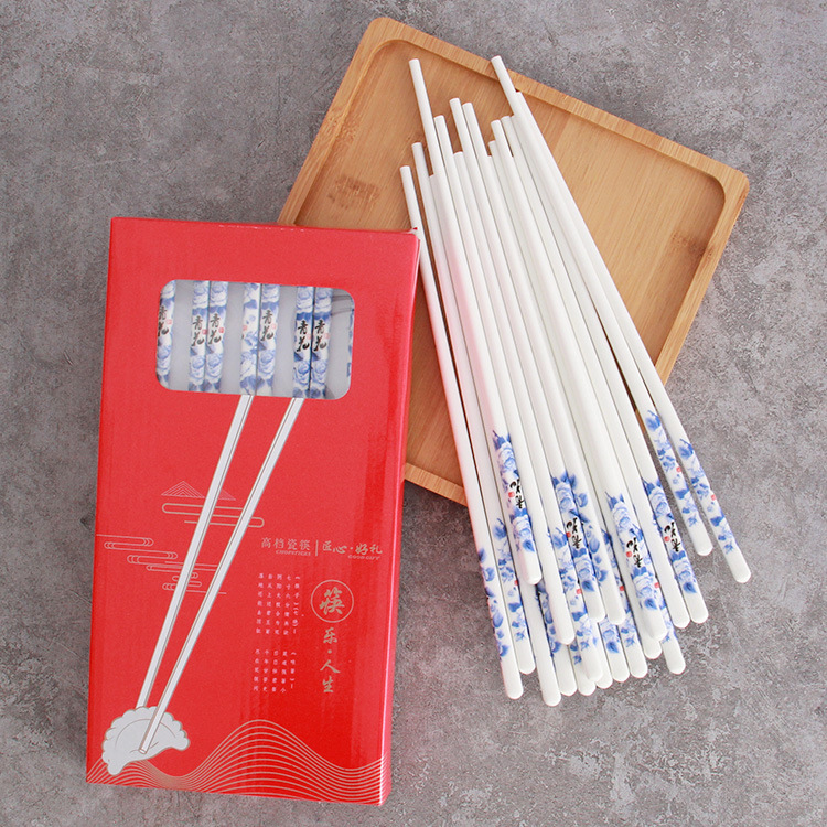 Chinese Bone China Chopsticks Tableware Ceramic Blue and White Chopsticks Tableware Business Gift Set Household Hotel Chopsticks Tableware