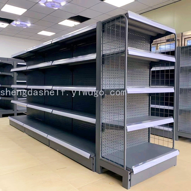 Double side big hole plate supermarket shelves, single side shelf, shelf head