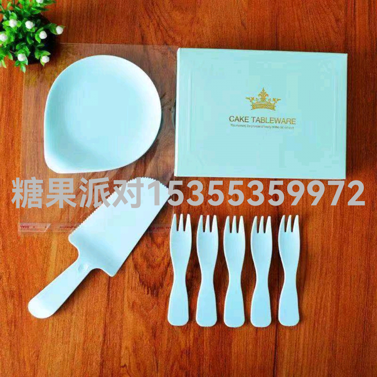 High-End Cake Tableware Paper Plate for Cake Disposable Dish Spork Package Cutlery Tray Candle Tableware Set