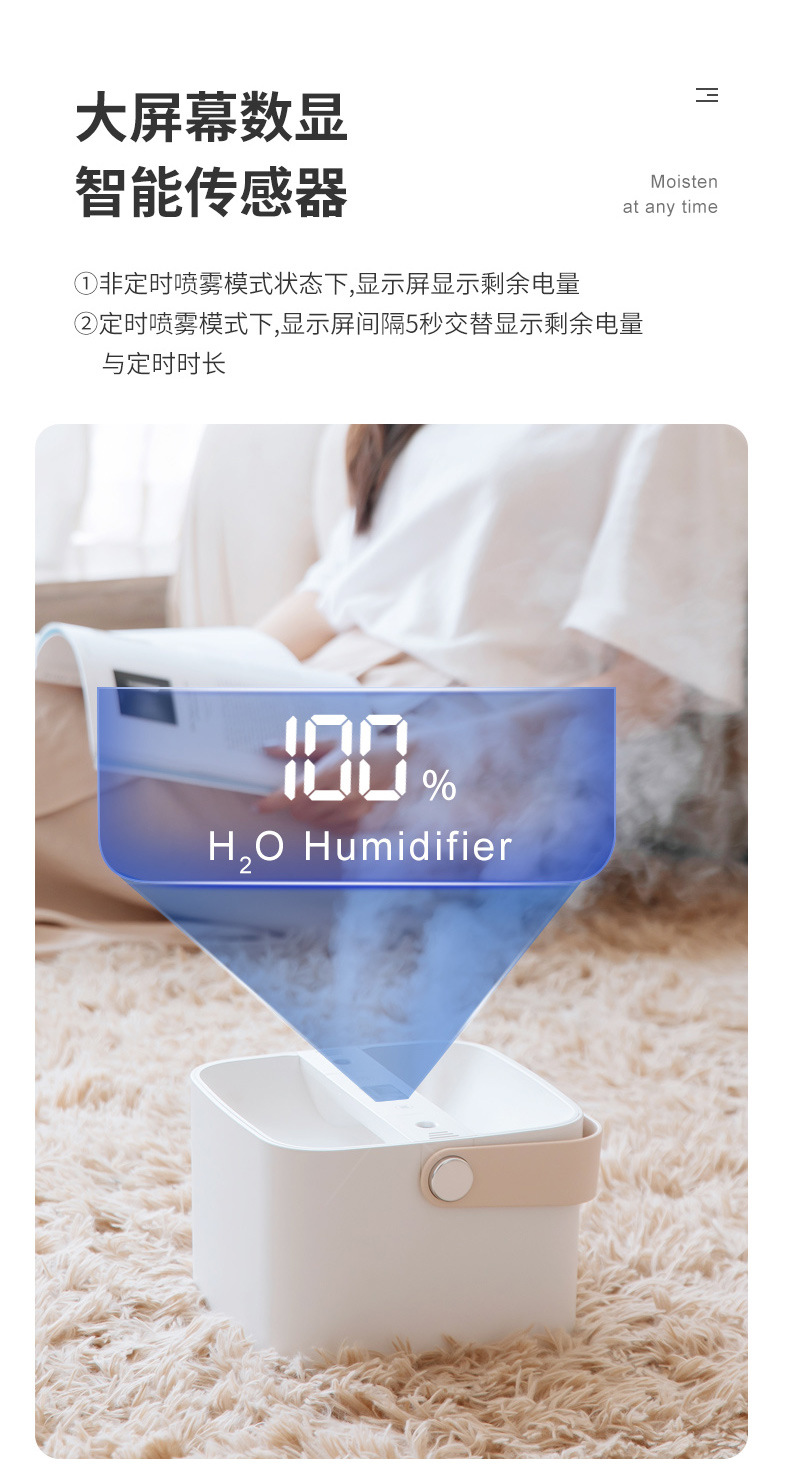 Boshang New 2020 Indoor Double Spray Heavy Fog Digital Display Humidifier Atomizer Plate Removable Factory Direct Sales