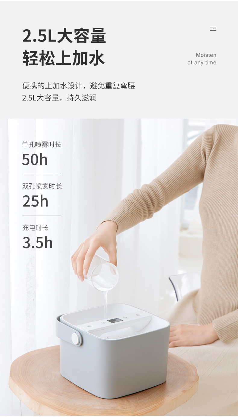 Boshang New 2020 Indoor Double Spray Heavy Fog Digital Display Humidifier Atomizer Plate Removable Factory Direct Sales