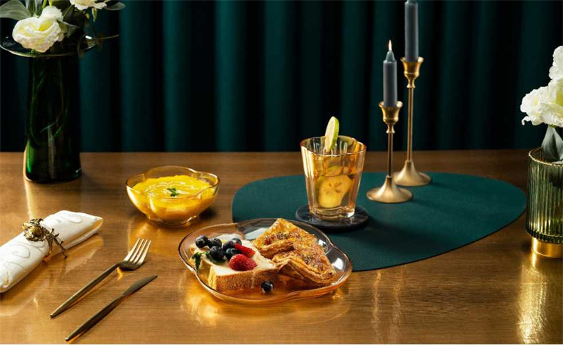 Heat-Resistant Golden Tableware Glass Bowl Plate Amber Pot Gift Set New Year's Day National Day Mid-Autumn Festival Dragon Boat Festival Gift