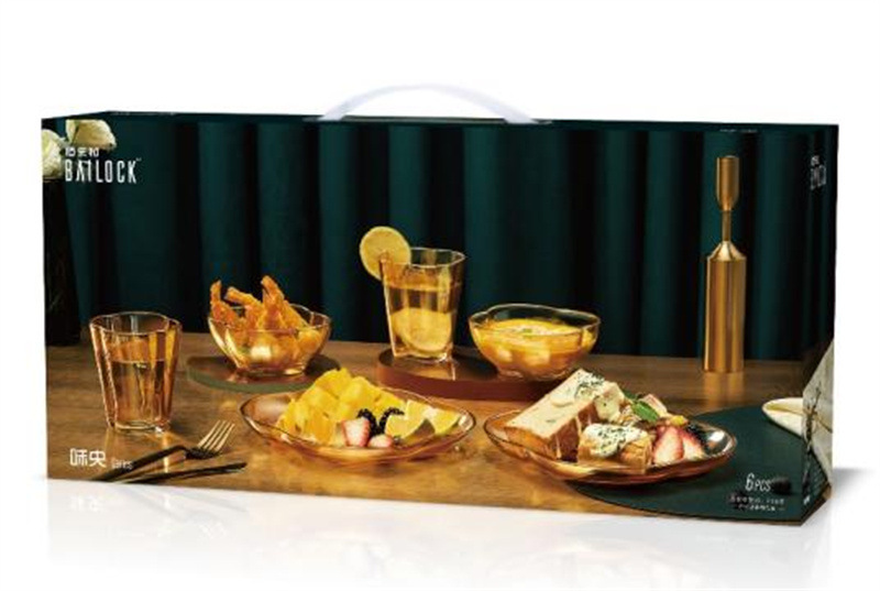 Heat-Resistant Golden Tableware Glass Bowl Plate Amber Pot Gift Set New Year's Day National Day Mid-Autumn Festival Dragon Boat Festival Gift