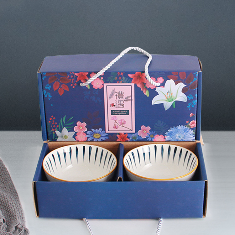 Minimalist Japanese Style Ceramic Bowl and Chopsticks Set Thanksgiving Meeting Gift Tableware Insurance Advertising Promotion Drainage Return Gift Exhibition Industry