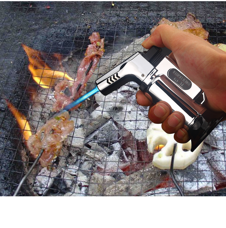 High temperature three-straight windproof metal inflatable point cigar outdoor barbecue welding torch gun torch lighter