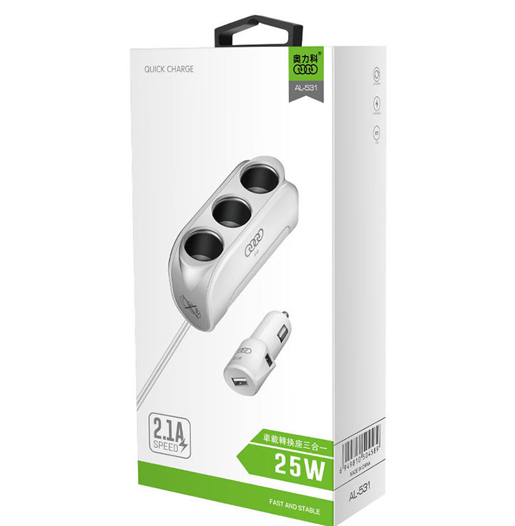 Aolike car mobile phone charger car cigarette lighter with a three USB three in one charger