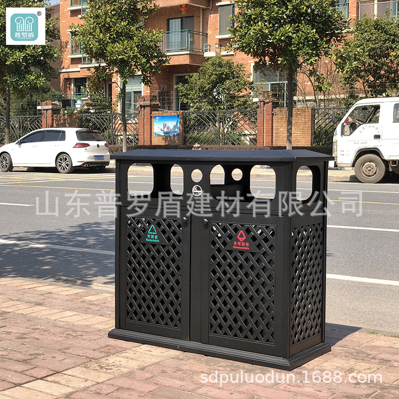Outdoor cast aluminum garbage classification garbage double barrel garden garden dustbin aluminum art fruit box community garbage canister